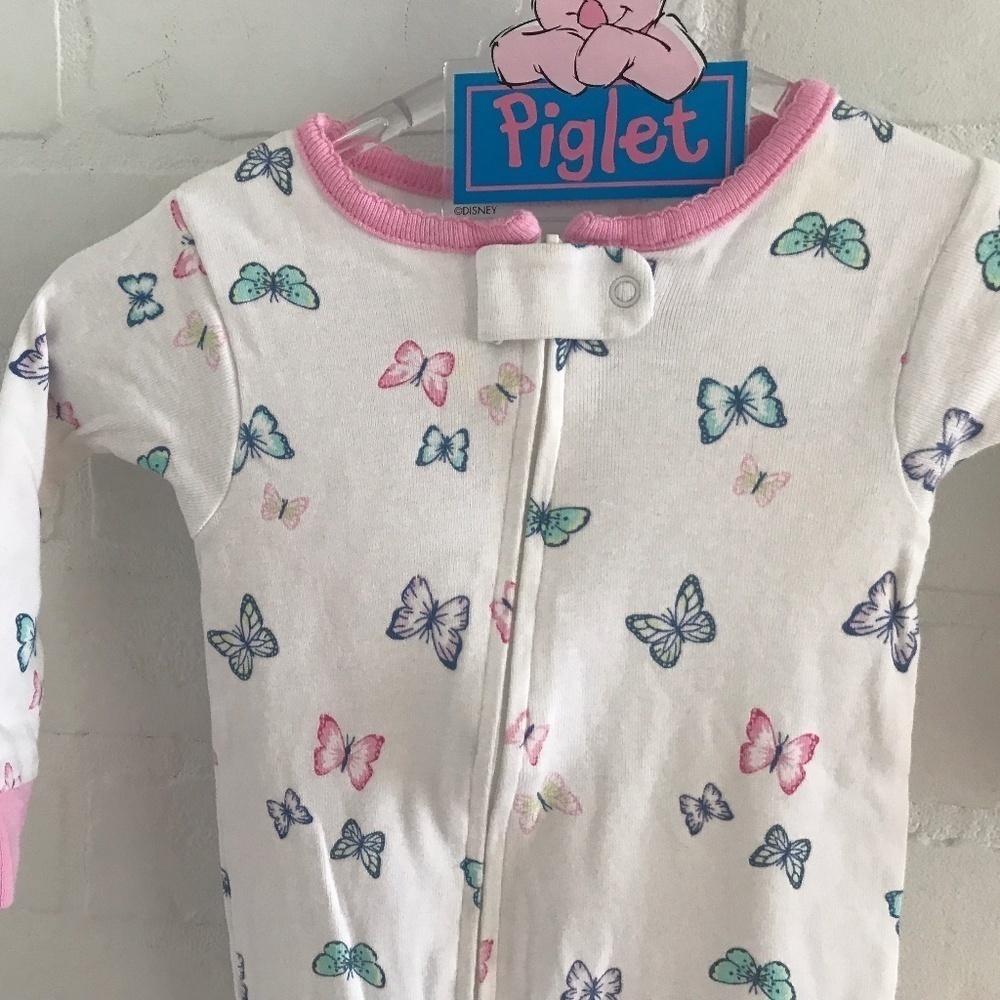 NWOT Carters Girl’s pajamas Onzie Butterfly print White Pink Size 12M